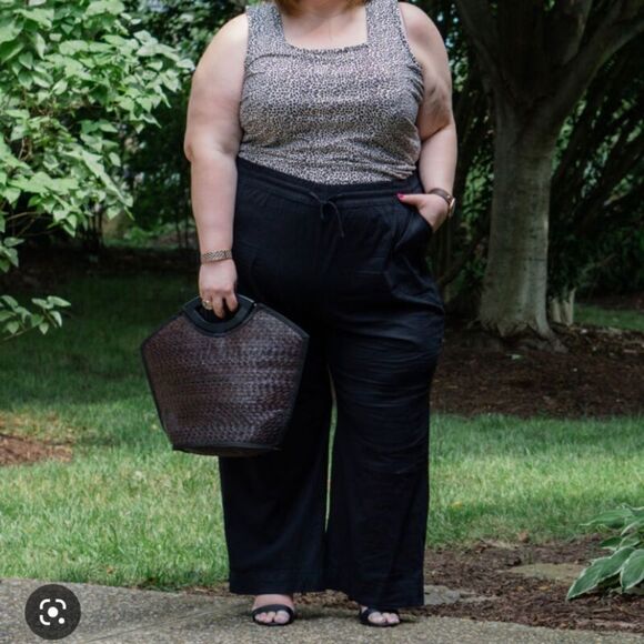 Lane Bryant wide leg linen blend black drawstring tie pants 14/16 - Picture 2 of 5